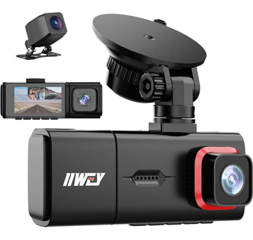 iiwey 1080P Front and Rear Inside Dash Cam 3 Channel, Three Way Car Dash Camera with IR Night Vision, 2.45 Inch IPS Screen, 24H Parking Monitor, Motion Detection for Uber Taxi Driver
