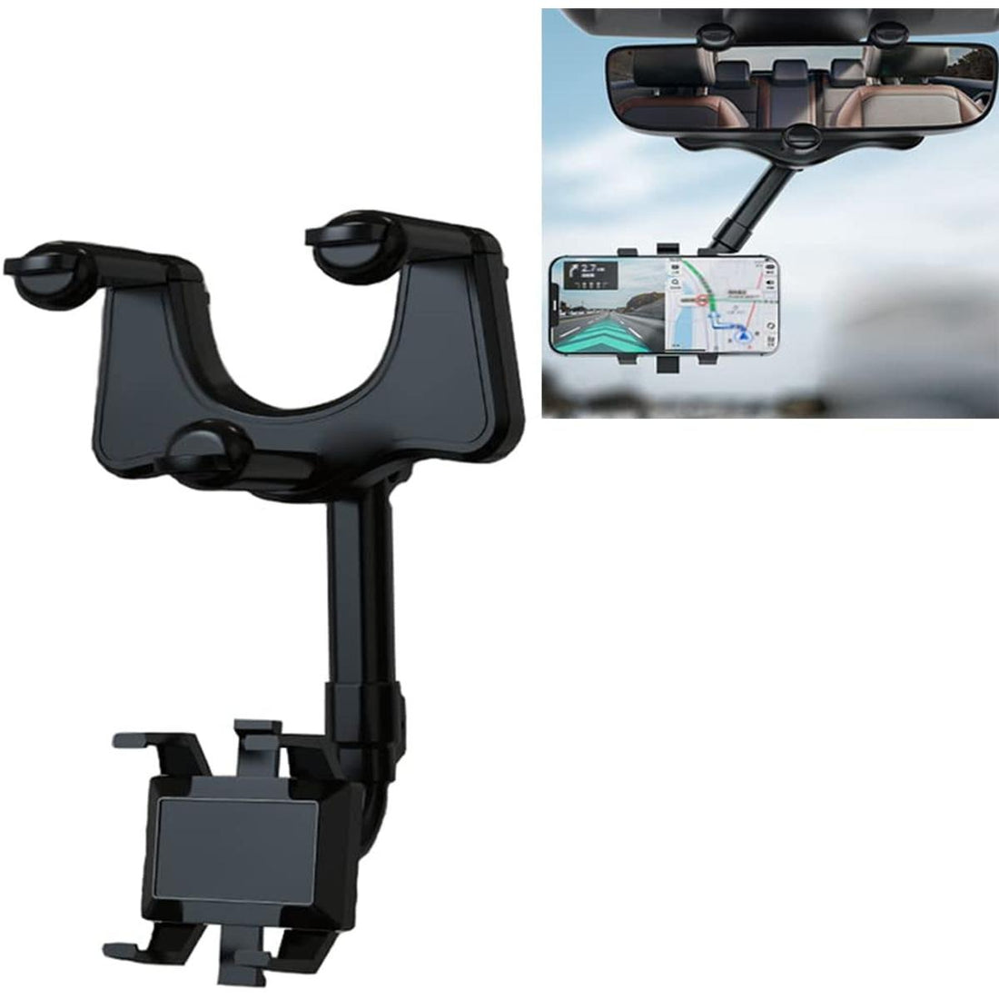 Car Phone Holder Rear View Mirror Mount Rotatable & Retractable Cell Stand Multifunctional Cradle Hands Free Fit All Mobiles Phones
